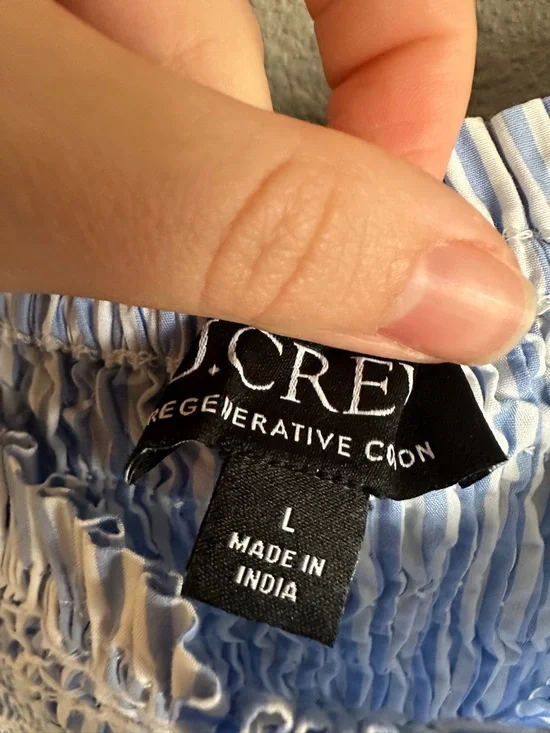 J. Crew Paloma Blue Pinstripe Smocked Maxi Dress Large - Picture 5 of 13